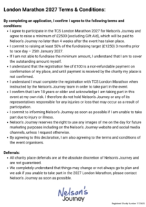 London Marathon 2027 T&C's